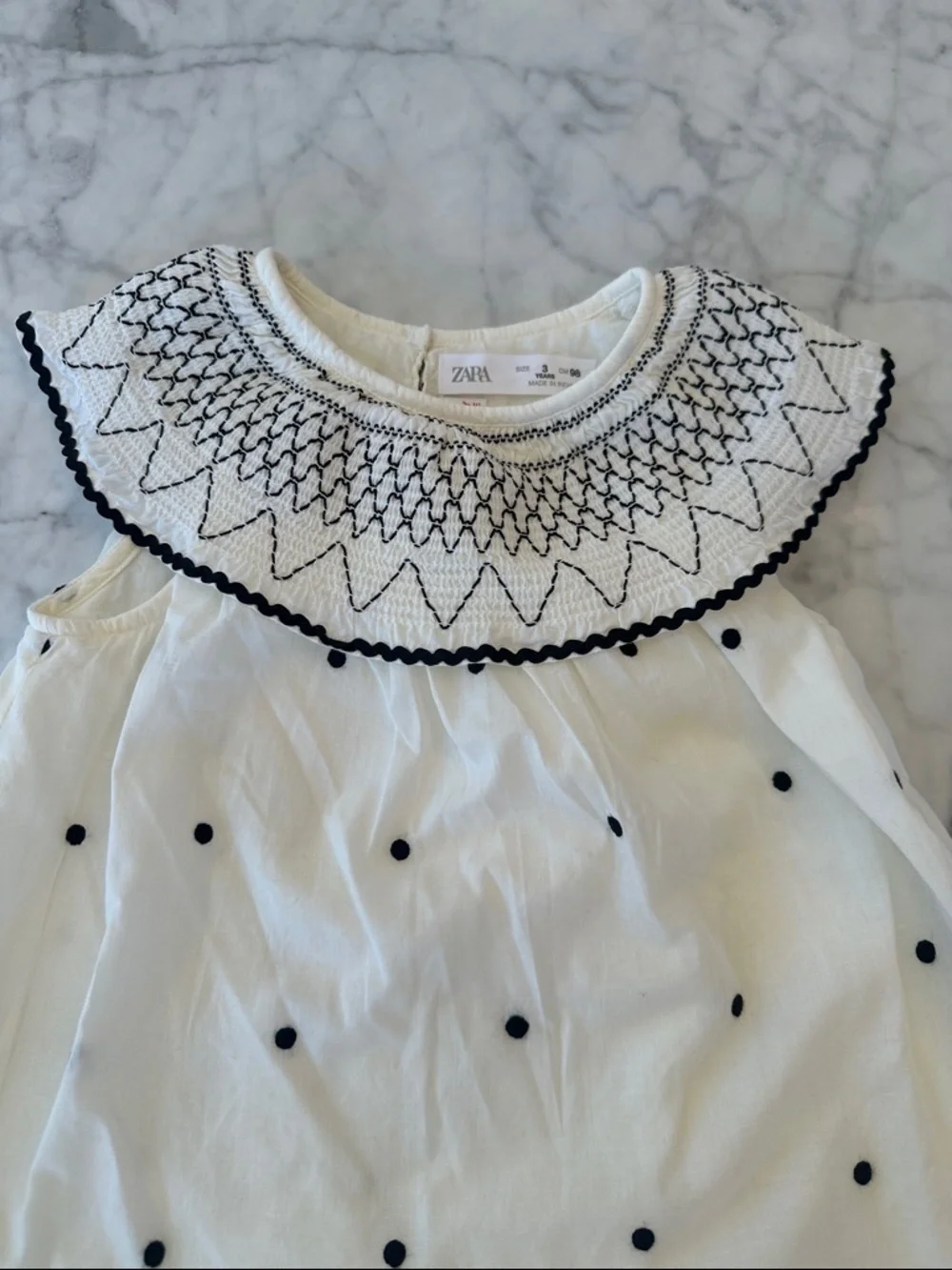 Zara Dress with Black Embroidered Collar and Polka Dots 3Y